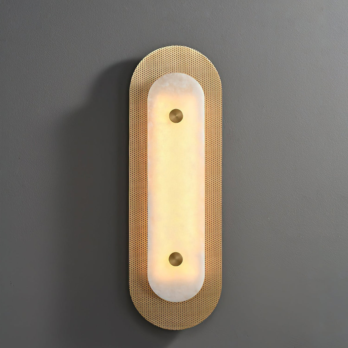 Close-up of the Vance Alabaster Wall Lamp showing the natural stone pattern.