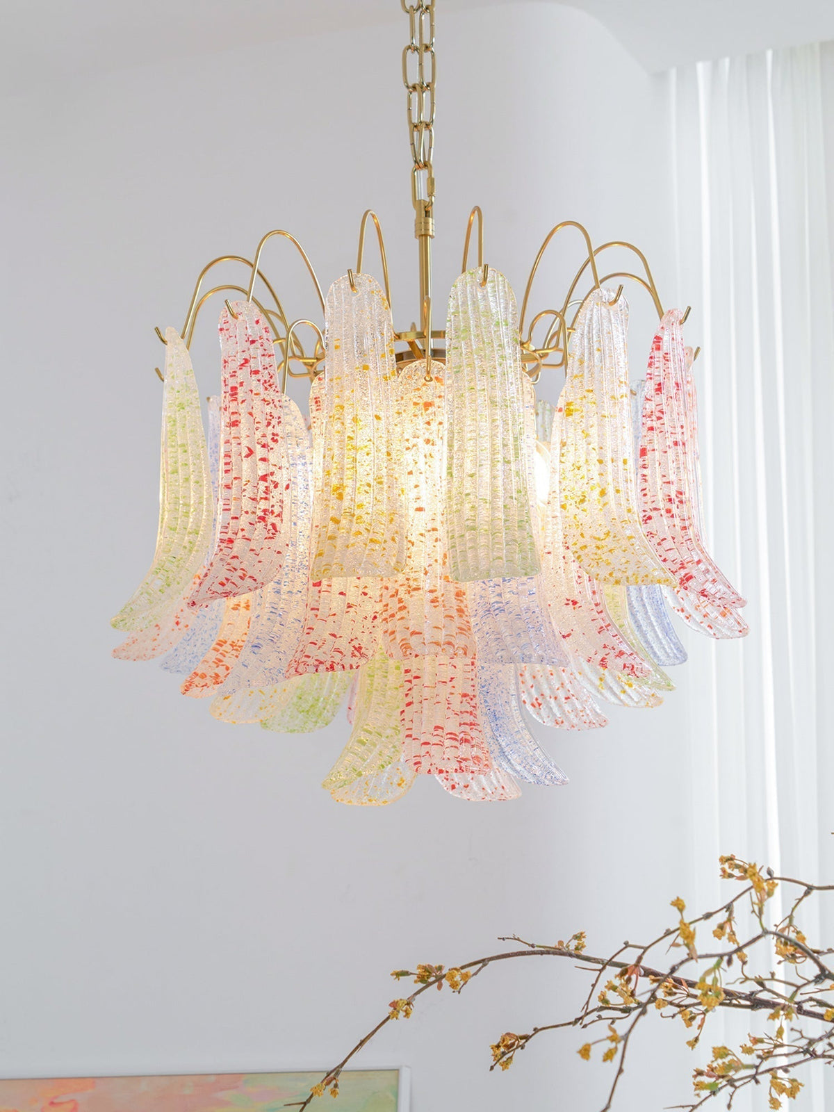 Chandelier Glass Petals Metal Frame Colorful Artistic Ambience-Neutral Decor