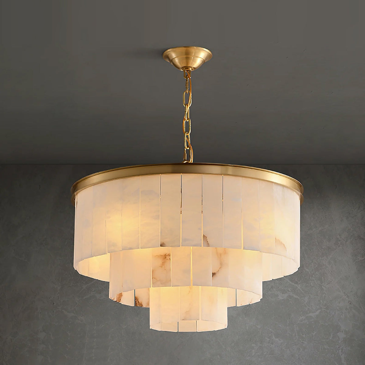 Windham Alabaster Chandelier Layered Halo-Neutral Decor