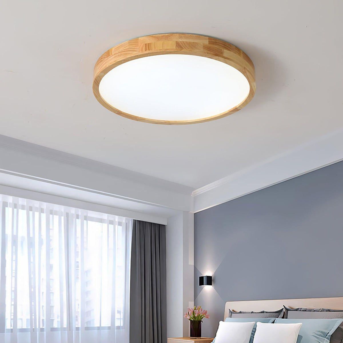 Keveny Lumière Plafonnière Géométrique en Bois LED-Cielum