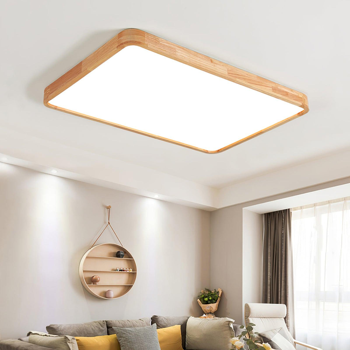 Keveny Lumière Plafonnière Géométrique en Bois LED-Cielum
