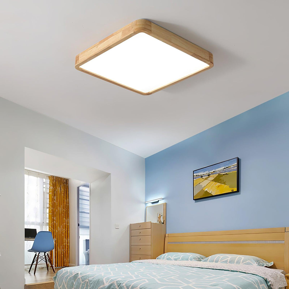 Keveny Lumière Plafonnière Géométrique en Bois LED-Cielum