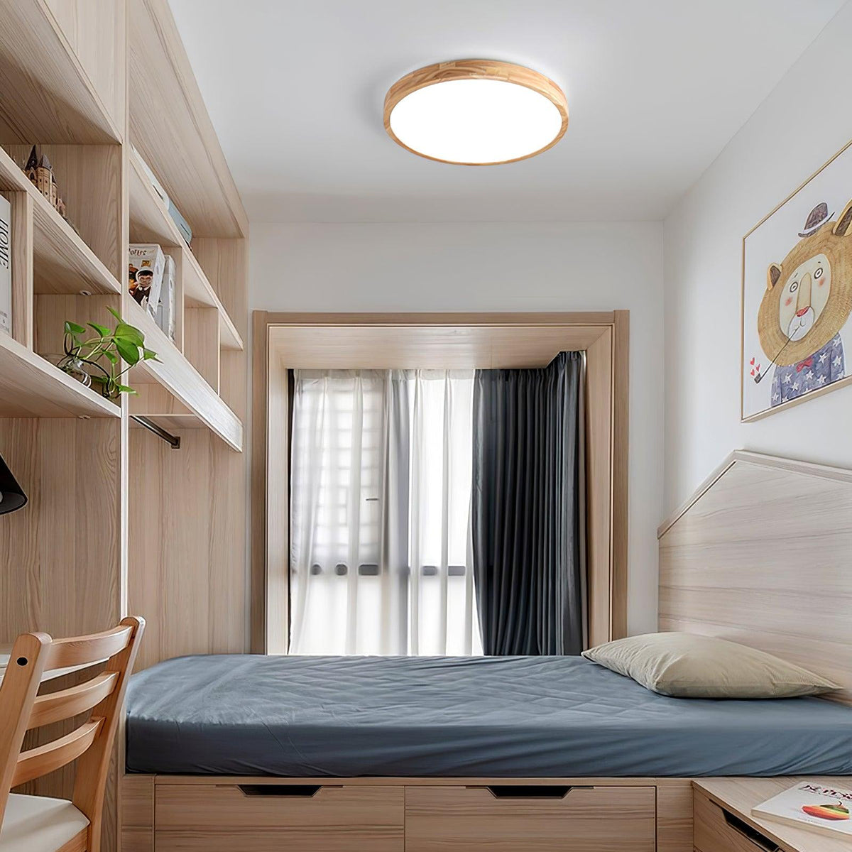 Keveny Lumière Plafonnière Géométrique en Bois LED-Cielum
