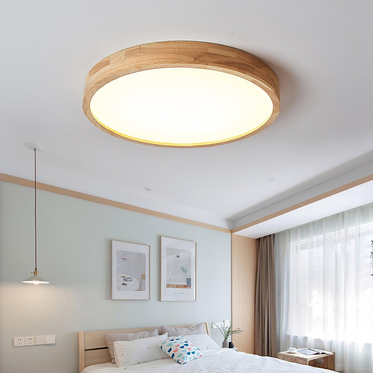Keveny Lumière Plafonnière Géométrique en Bois LED-Cielum