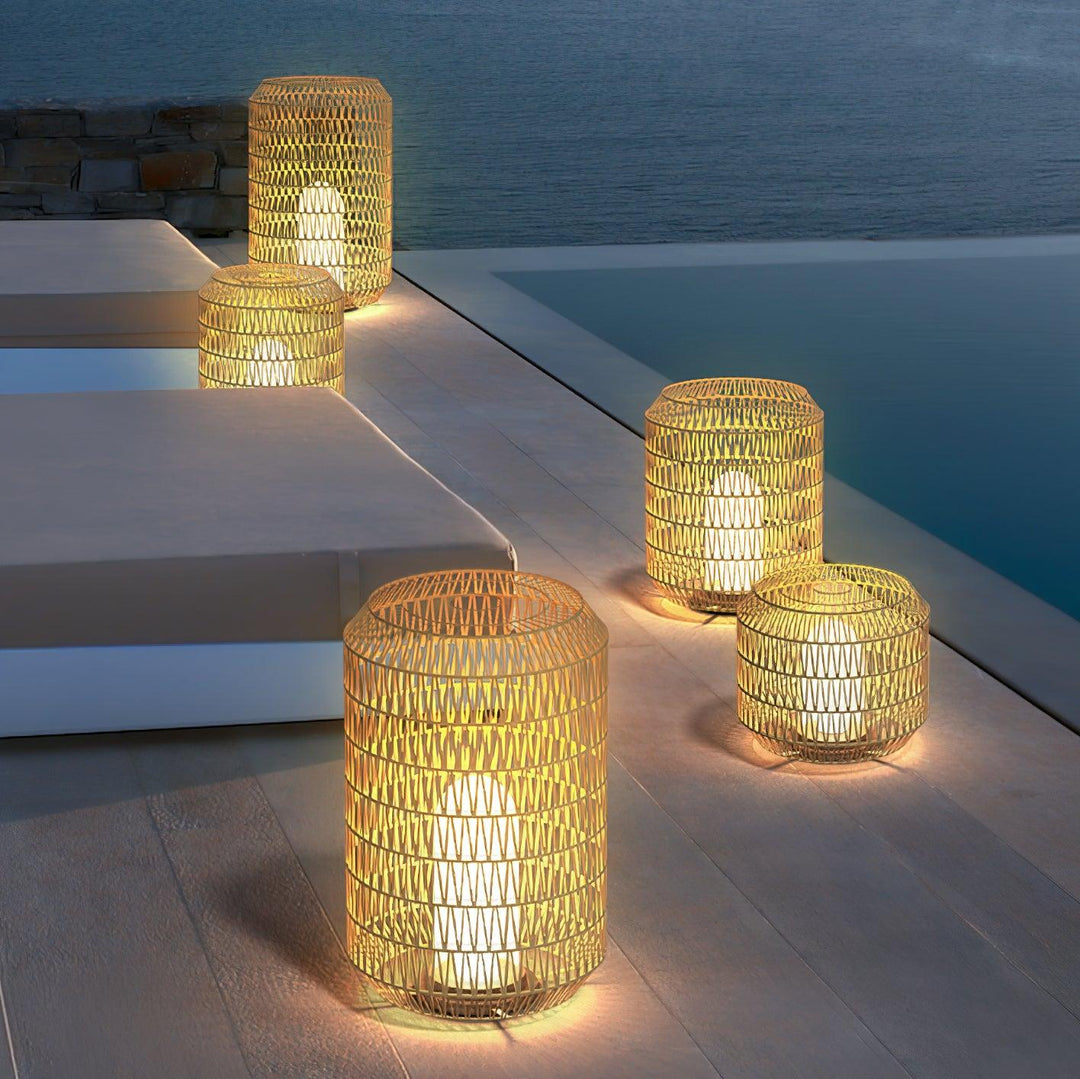 Outdoor lamp casting a warm and inviting glow at night.
