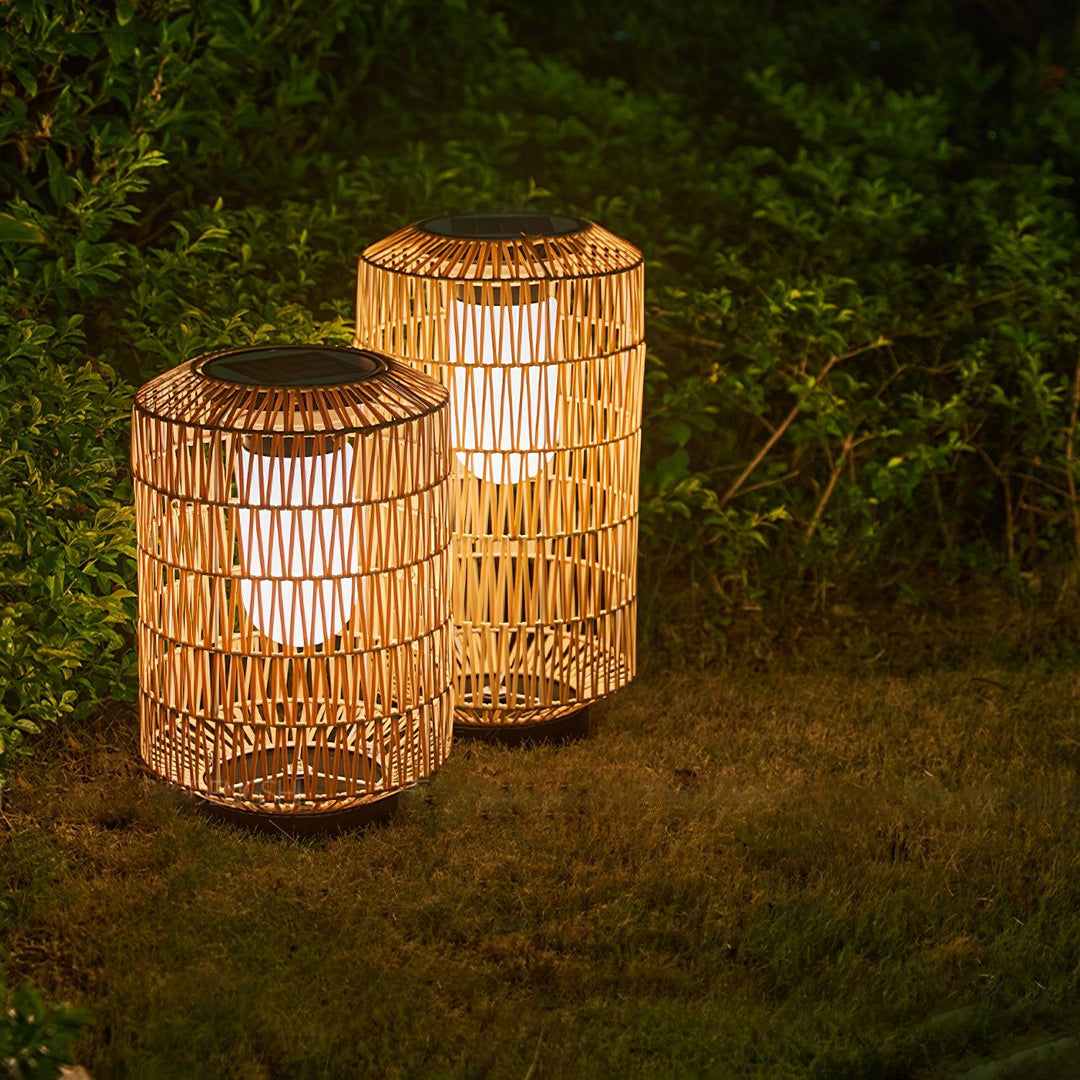 Outdoor lamp casting a warm and inviting glow at night.
