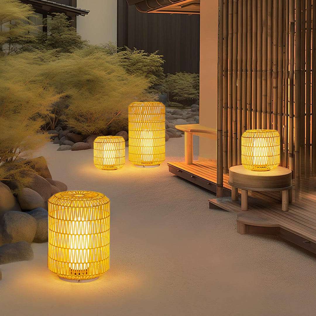 Outdoor lamp casting a warm and inviting glow at night.