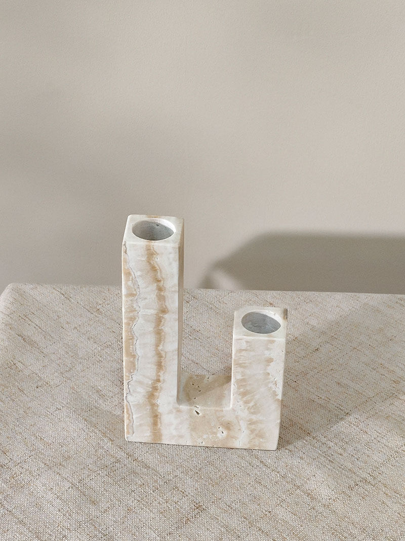 Horze Support de Bougie Moderne en Travertin Jaune