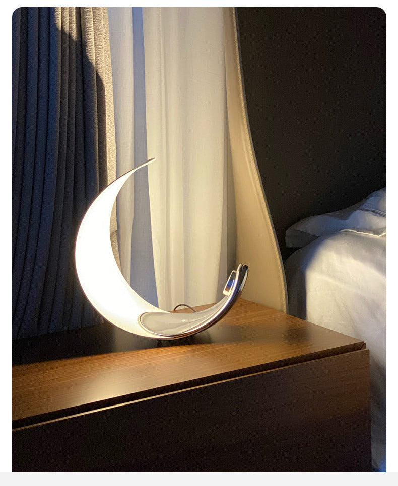 Aria Lampe de Table Lune Moderne, Métal/Acrylique, Blanc, Salon