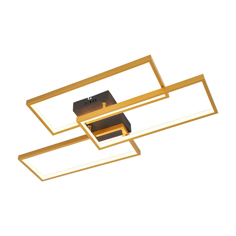 Arisha Plafonnier Rectangle Moderne, Métal/Gel de Silice, Noir/Blanc/Doré, Salon