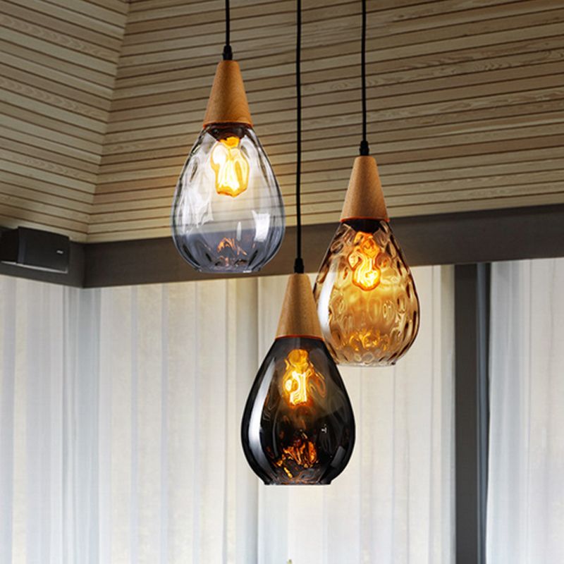 Salen Vintage LED Suspension Ambre Verre Bois Chambre à coucher-Cielum